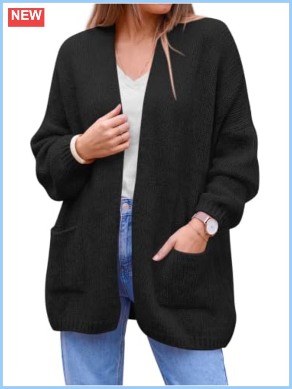 Long Open Front Cardigan Sweater with Pockets Loose Fit Fall Layering